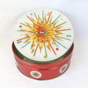 Vintage Christmas Starburst Tin Box: Kitschmas Holiday Decor