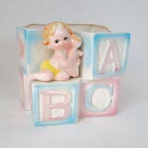 Vintage Keramik Baby Planter: Alphabet Block Kinderzimmer Dekor - Made in Japan