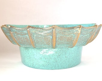 Mid Century Turquoise & Gold Ceramic Planter - California Original L703
