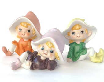 Set von 3 Vintage Homco Elfen Elfen - Vintage Elfen / Vintage Elfen / Kitschy Cute / Vintage Kitsch / Vintage Figuren