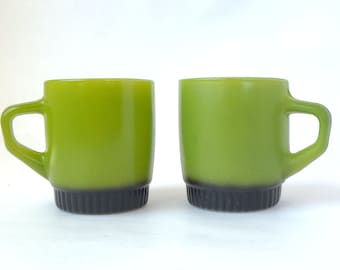 Set of 2 Vintage Avocado Green Stackable Mugs by Fire King - Anchor Hocking / Vintage Mugs / Glass Mugs / Kitschy Kitchen
