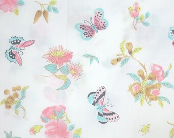 Vintage 1960's Flowers and Butterflies Sheet Set by Donald Brooks and Wamsutta Mills - 1 Twin Flat and 1 Twin Fitted Sheet - Vintage Bedding