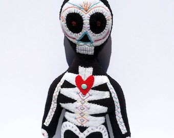 Day of The Dead Skeleton Doll - Hand Sewn One of a Kind