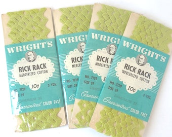Set di 4 Rick Rack vintage di Wright in verde Chartreuse - Taglia 29, 3 iarde ciascuno - Rick Rack vintage / Finiture da cucito vintage