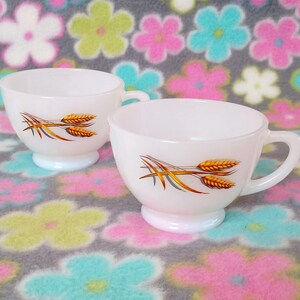 Vintage Milk Glass Mugs - Wheat Design by Fire King Anchor Hocking - Set of 2