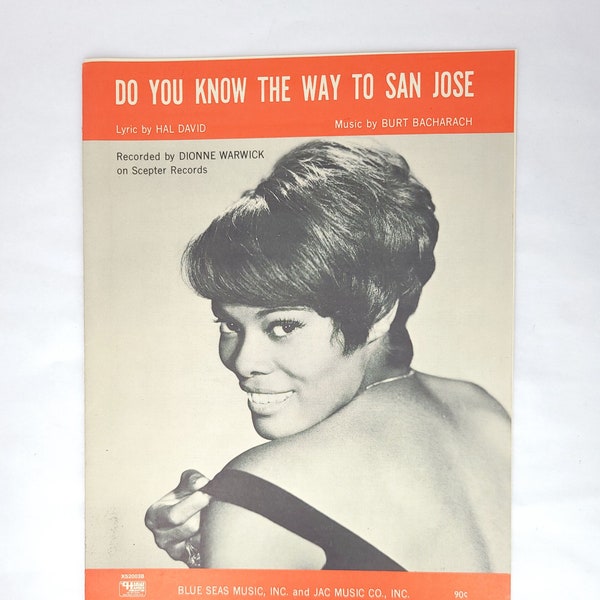 Vintage 1968 Do You Know The Way to San Jose Sheet Music by Burt Bacharach and Dionne Warwick - Vintage Sheet Music / Sixties Music