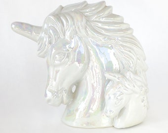 Vintage Lusterware Unicorn and Baby Figurine - Vintage Unicorn / Mommy and Baby / Unicorn Figurine / Lusterware Unicorn / Kitschy Cute