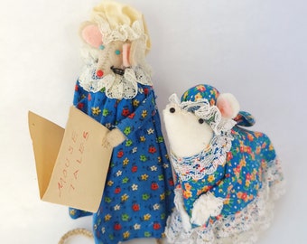 Vintage Hand Made Fabric Mouse and Rat in Nightgowns - Vintage Kitsch / Kitschy Cute / Retro Kitsch