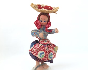 手作りポルトガル人形 伝統衣装 Vintage, Mid Century, Portuguese, Madeira, Plastic Doll, in Folk