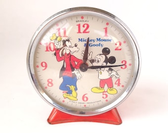 Vintage 1980's Mickey Mouse and Goofy Alarm Clock by Bradley - Disney Clock / Vintage Clock