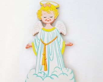 Vintage Kitschy Cute Angel Wall Plaque - Vintage Angel / Angel Wall Decor / Vintage Kitsch / Vintage Nursery / Kitschy Decor / Cutesy Angel