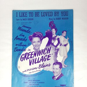 Vintage 1942 &quot;I Like To Be Loved By You&quot; Sheet Music - Carmen Miranda