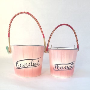 Set of 2 Vintage Ceramic Candies and Peanuts Buckets by Lipper Mann Vintage Kitsch / Kitschy Kitchen / Pink Kitchen image 1