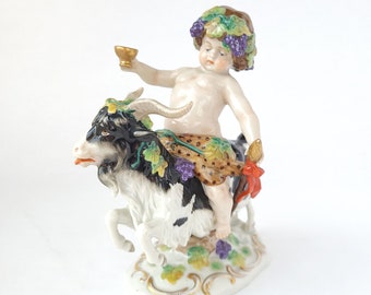 Vintage Scheibe Alsbach Porcelain Baby Bacchus on Goat Figurine - Vintage Porcelain / Vintage Bacchus / Bacchus Figurine / German Porcelain