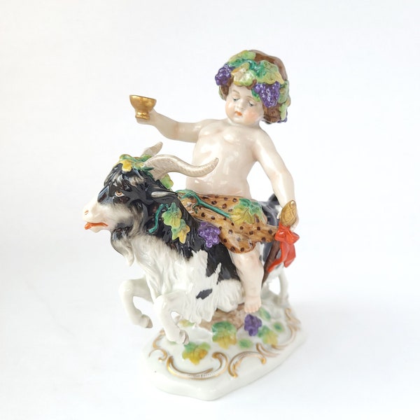 Vintage Scheibe Alsbach Porcelain Baby Bacchus on Goat Figurine - Vintage Porcelain / Vintage Bacchus / Bacchus Figurine / German Porcelain