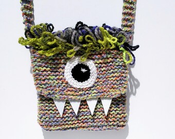 Silly Cyclops Monster Bag - Púrpura y verde - Regalo divertido para niños / Cyclops Bag / Silly Bag / Kids Purse / Bag For Kids / Monster Purse