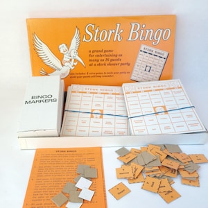 Vintage Stork Bingo Game: 1970s Baby Shower Party