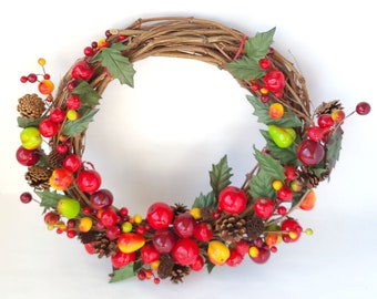 Vintage Twig Wreath with Colorful Fruit and Foliage - Vintage Wreath / Vintage Winter Wreath / Vintage Christmas