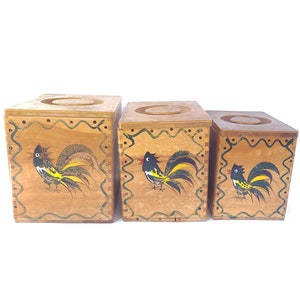 Vintage Woodpecker Woodware Canisters: Mid-Century Kitchen Storage, Set of 3
