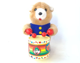 Vintage 1986 Drumming Bear Toy by HanStar - Vintage Toy / Eighties Toy / Eighties Baby