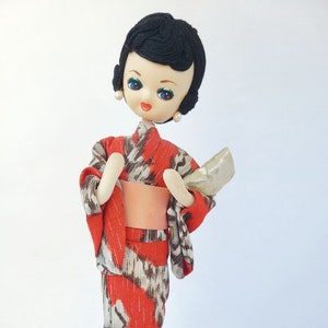 Vintage Big Eyes Japanese Doll in Kimono Vintage Doll / Kimono Doll / Pose Doll / Kitschy Cute / Kitschy Doll / Japanese Fashion Doll image 1