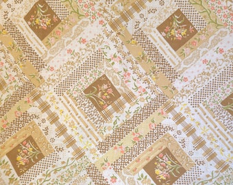 Vintage Cottage Chic Floral Twin Flat Sheet - Brown and Pink / Floral Twin Sheet / Seventies Sheet / Vintage Bedding / Retro Sheet