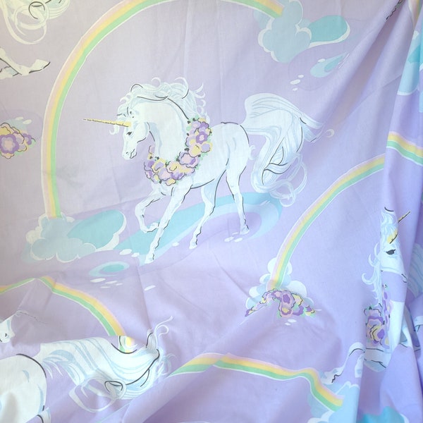 Rare Vintage 1980's Sears Purple Unicorn Young At Heart Twin Flat Sheet - Vintage Unicorn Sheet / Eighties Unicorn Bedding