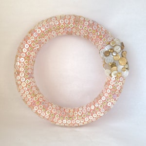 Vintage Button Wreath in Pink, White and Gold 12 Inch Button Decor / Sewing Room Wreath image 2