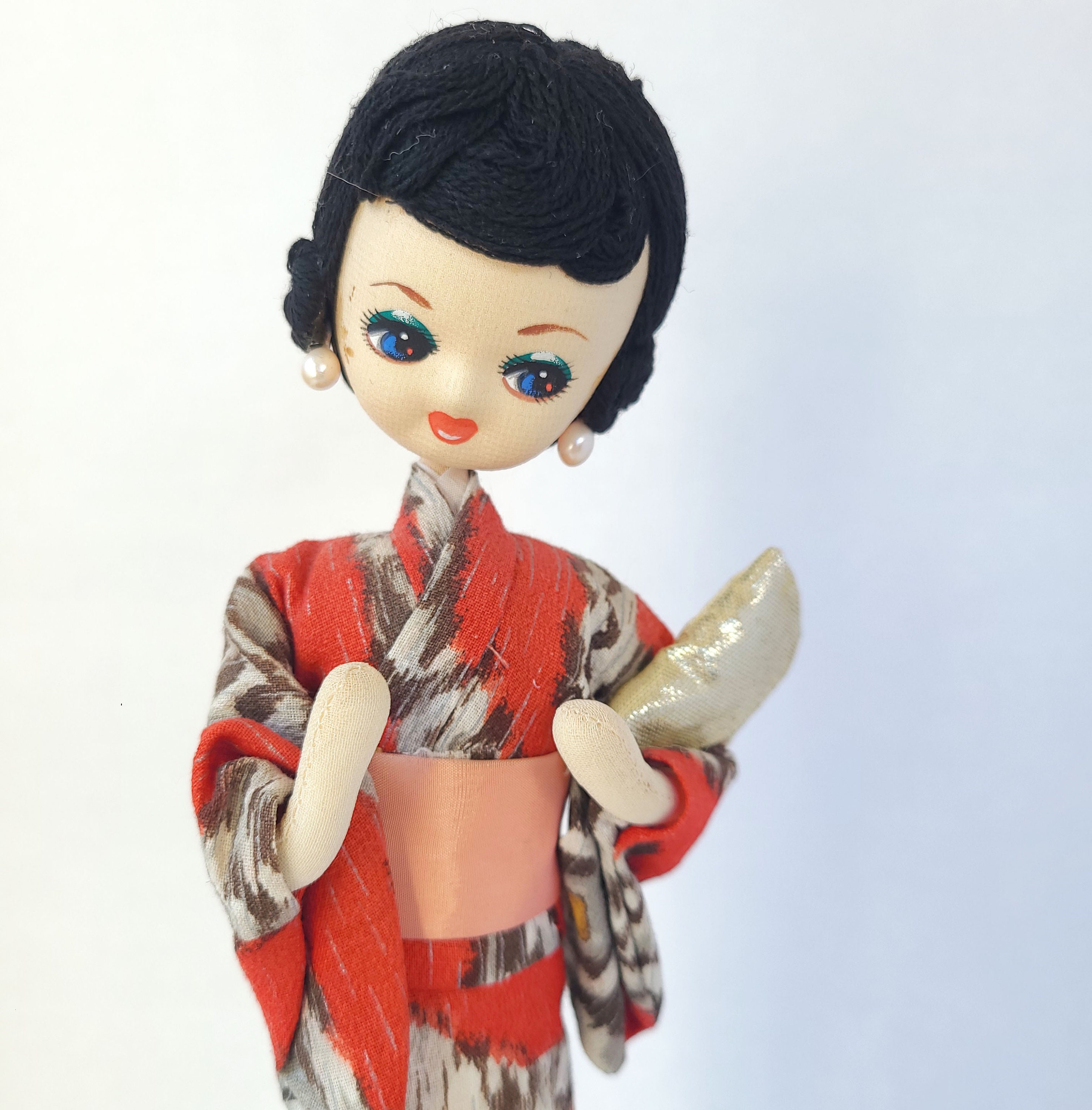 Vintage Big Eyes Japanese Doll in Silk Kimono - Etsy Canada