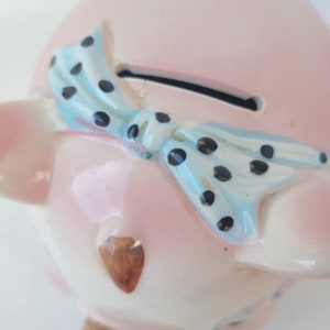 Vintage Cork Nose Piggy Bank in Pink and Blue Kitschy Cute / Kitschy Piggy Bank / Vintage Kitsch / Vintage Piggy Bank image 9