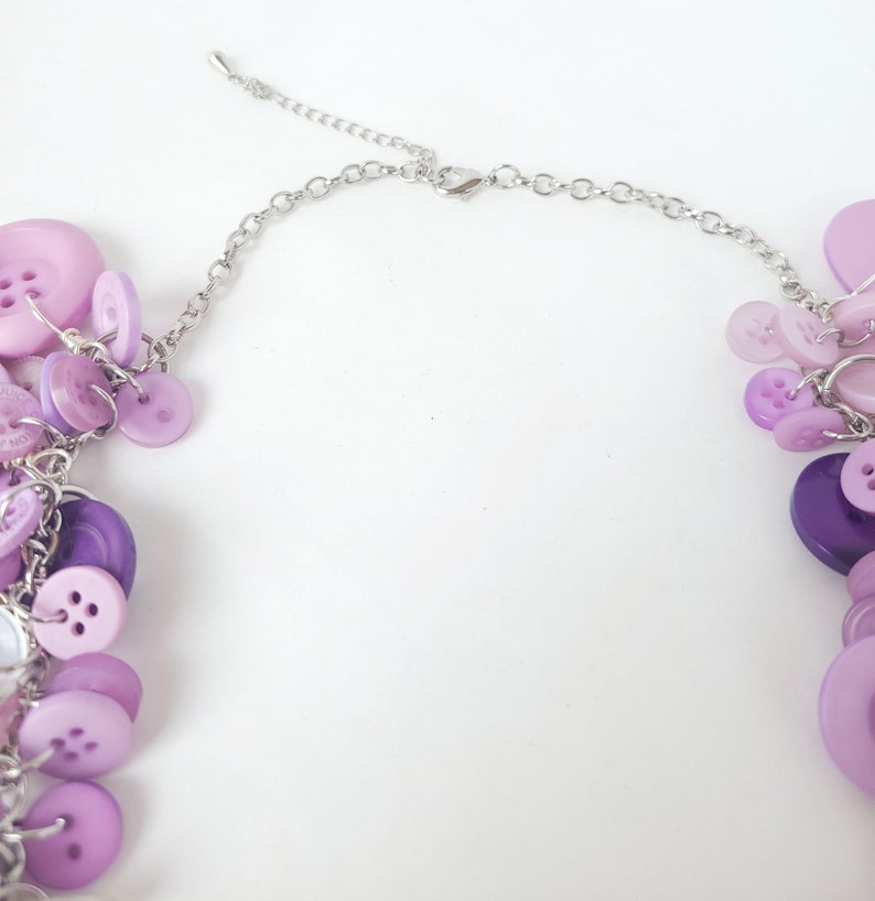 Upcycled Vintage Button Necklace in Purple and White Statement Necklace / Chunky Necklace / Funky Necklace / Button Jewelry image 10