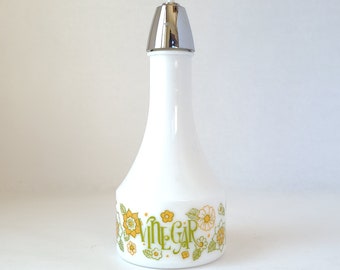 Vintage Milk Glass Gemco Vinegar Cruet Bottle with Floral Design - Vintage Kitchen / Retro Kitchen / Vintage Cruet / Vintage Gemco