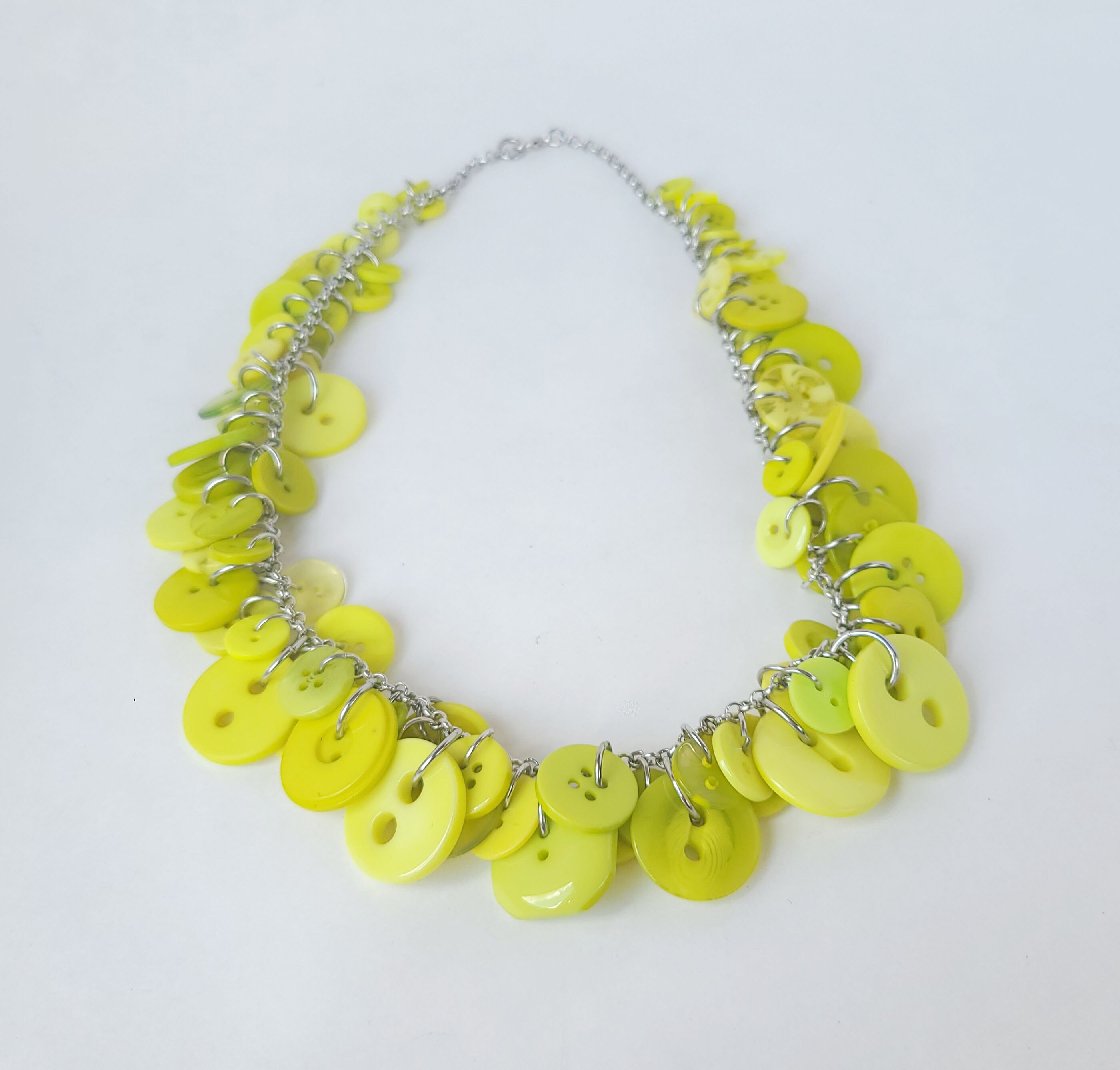 Upcycled Vintage Chartreuse Button Necklace: Chunky Statement Jewelry ...