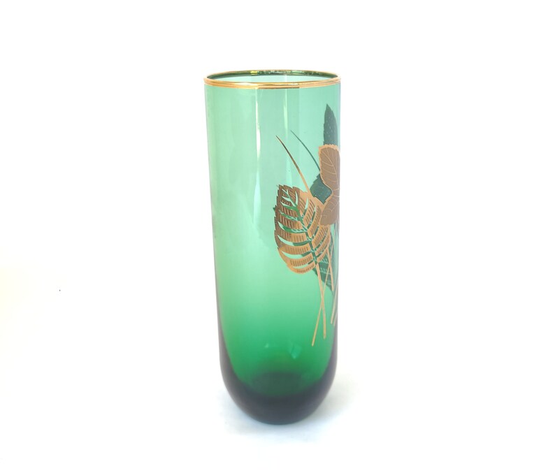 Set of 6 Vintage Libbey Emerald Green Glass Tumblers with Gold Leaf Design Mid Century Glass / Green Glasses / Vintage Glasses / Barware image 5