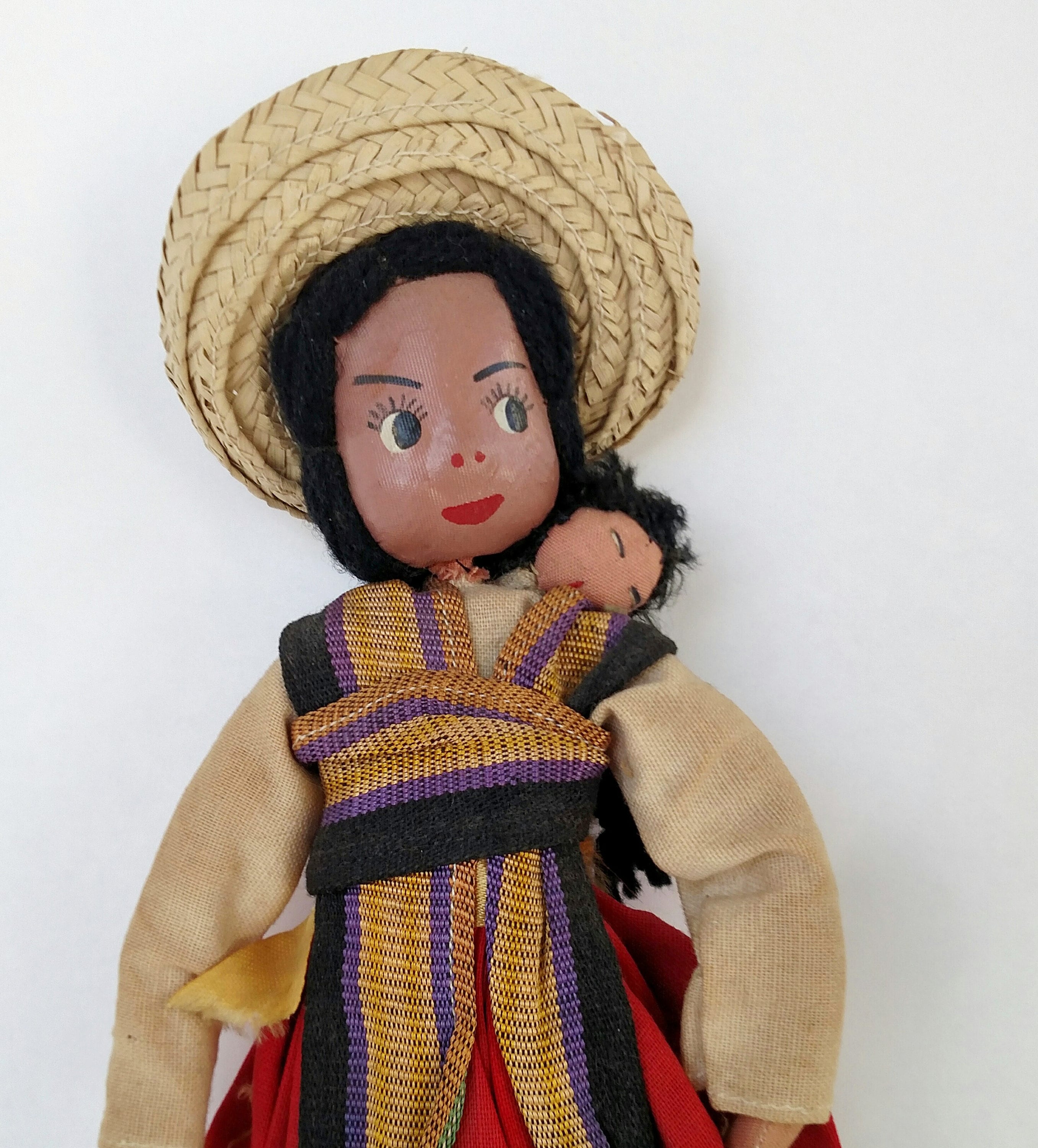 Vintage Mexican Doll with Baby Strapped to Back