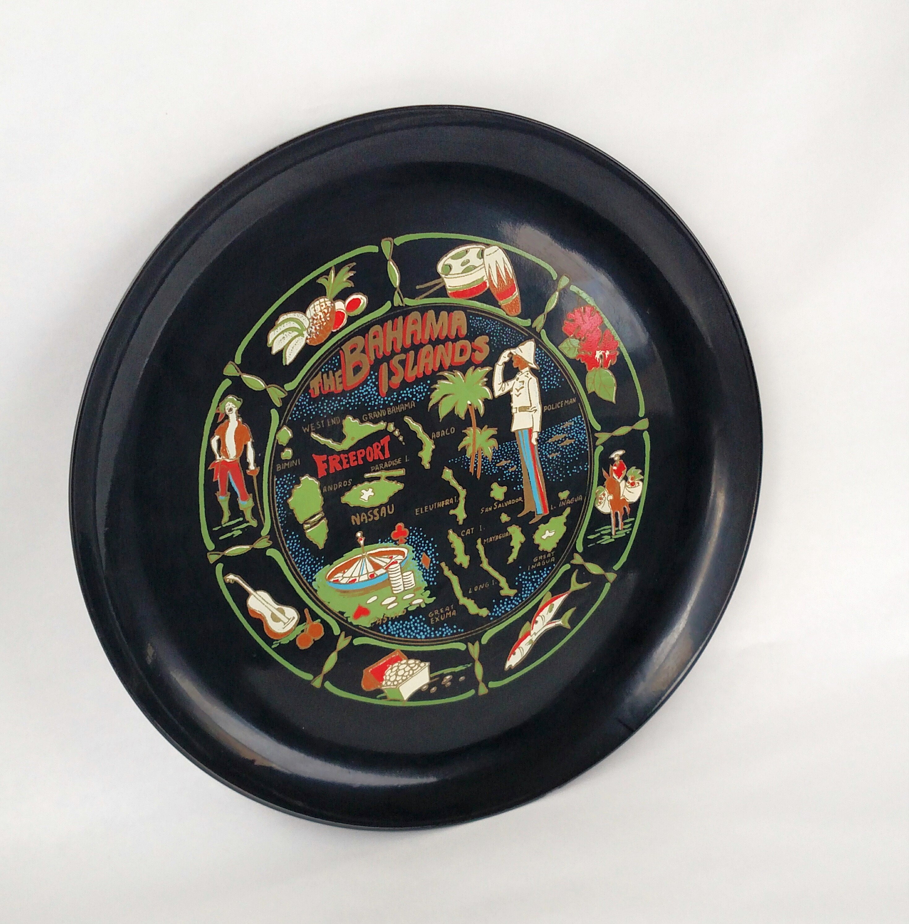 Vintage Souvenir Plate from The Bahamas featuring Colorful Kitschy ...