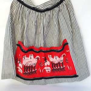 Striped Waist Apron with African Batik Fabric - Vintage Folk Art Apron