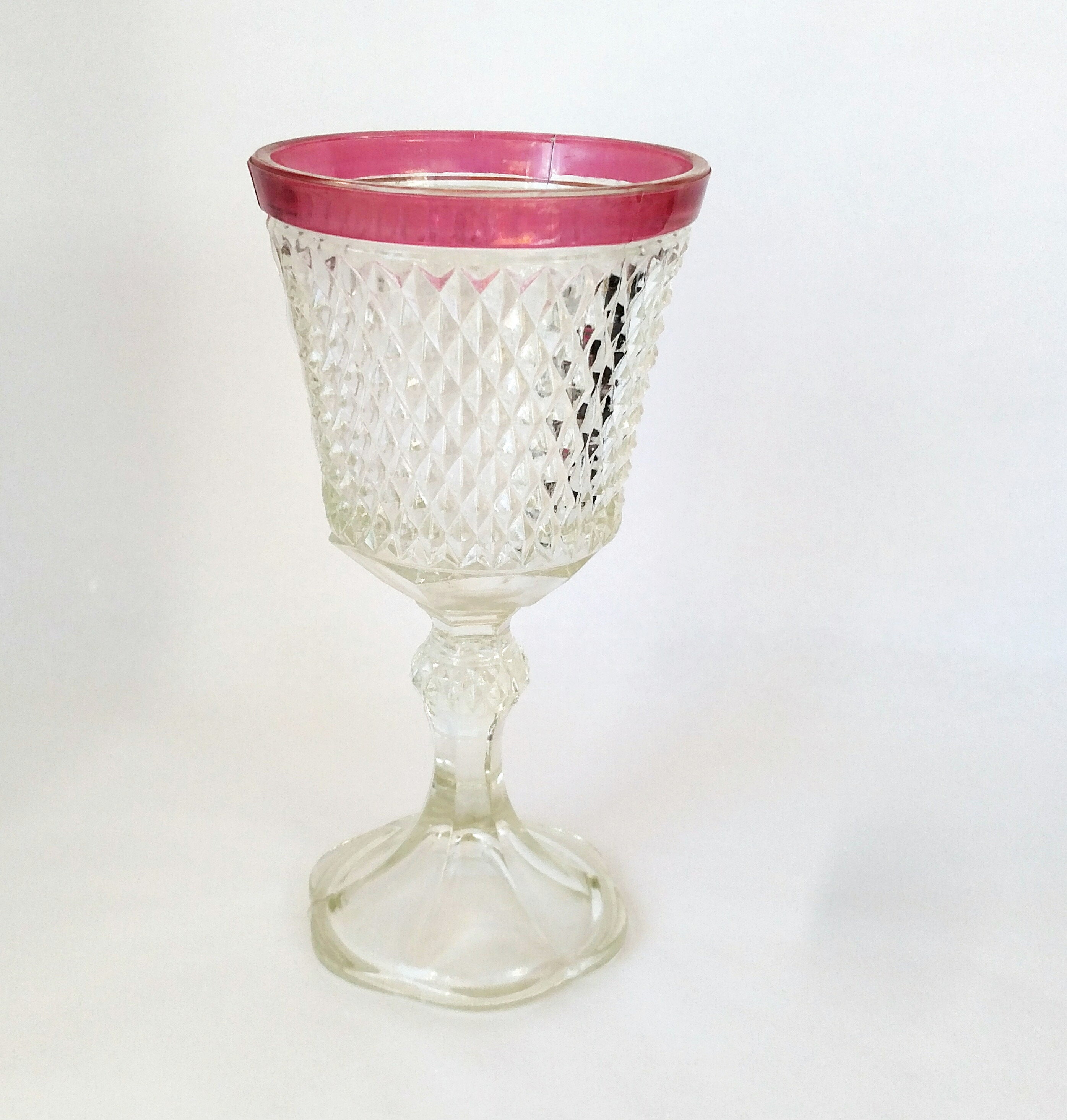Vintage Giant Goblet Vase /Candle Holder in Clear Hobnail Glass with