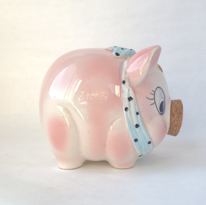 Vintage Cork Nose Piggy Bank in Pink and Blue Kitschy Cute / Kitschy Piggy Bank / Vintage Kitsch / Vintage Piggy Bank image 6