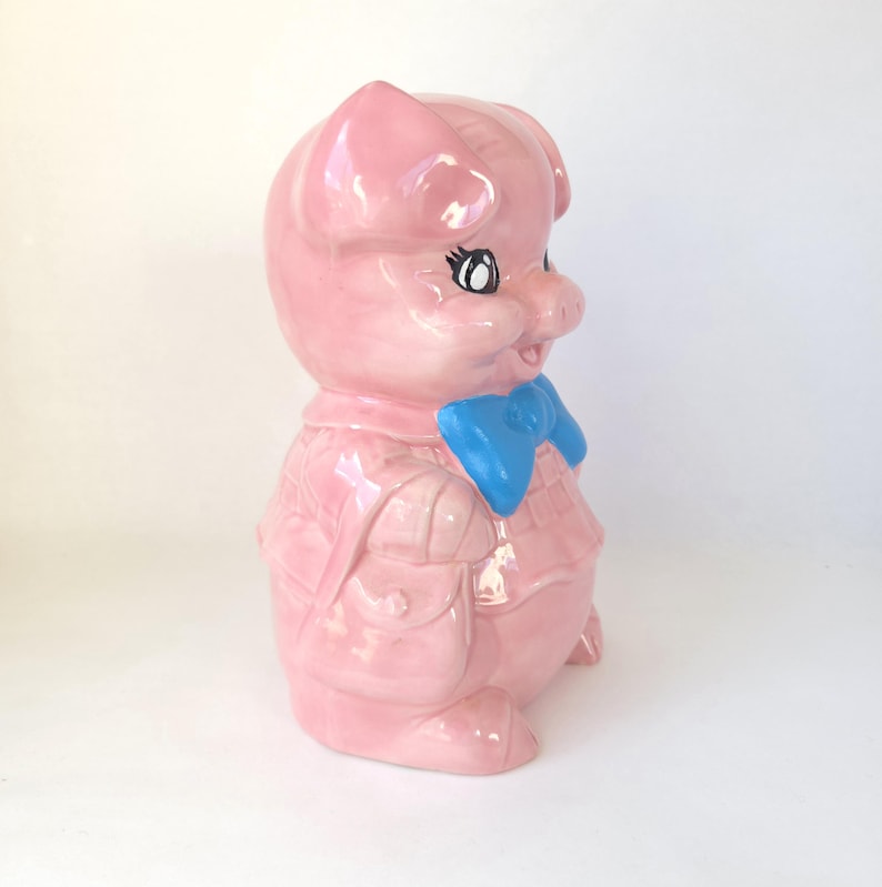 Vintage Large Ceramic Piggy Bank with Bowtie: Kitschy Decor image 7