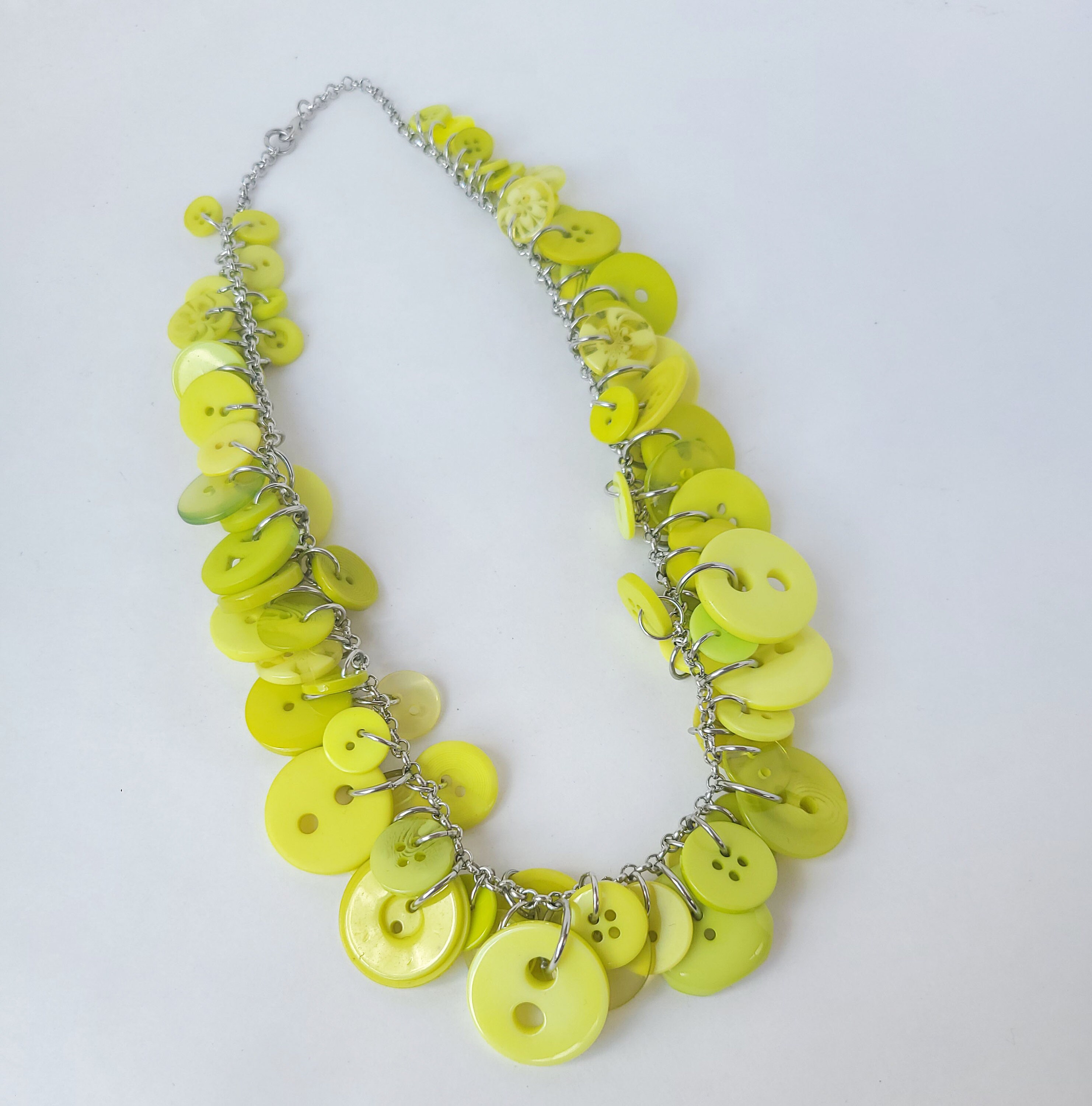Upcycled Vintage Chartreuse Button Necklace: Chunky Statement Jewelry ...