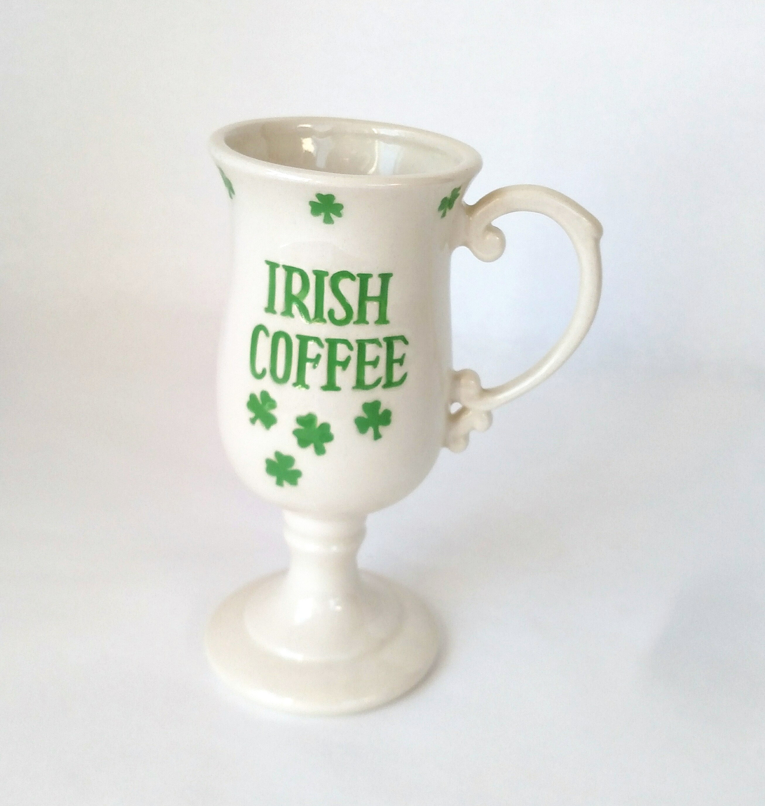 Vintage Irish Coffee Ceramic Footed Mug with Shamrock Design