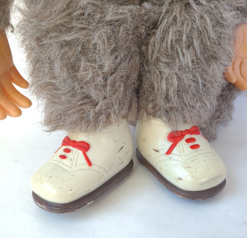 Vintage Plastic Face Furry Monkey Plush with Sneakers Made in Japan 15 Inches / Rubber Face Plush / Vintage Plush Monkey / Kitschy Cute image 8