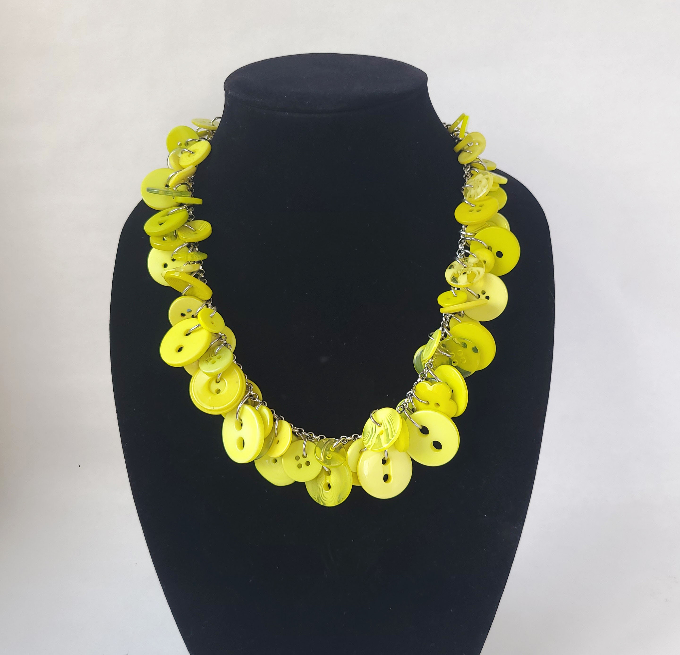 Upcycled Vintage Chartreuse Button Necklace: Chunky Statement Jewelry ...