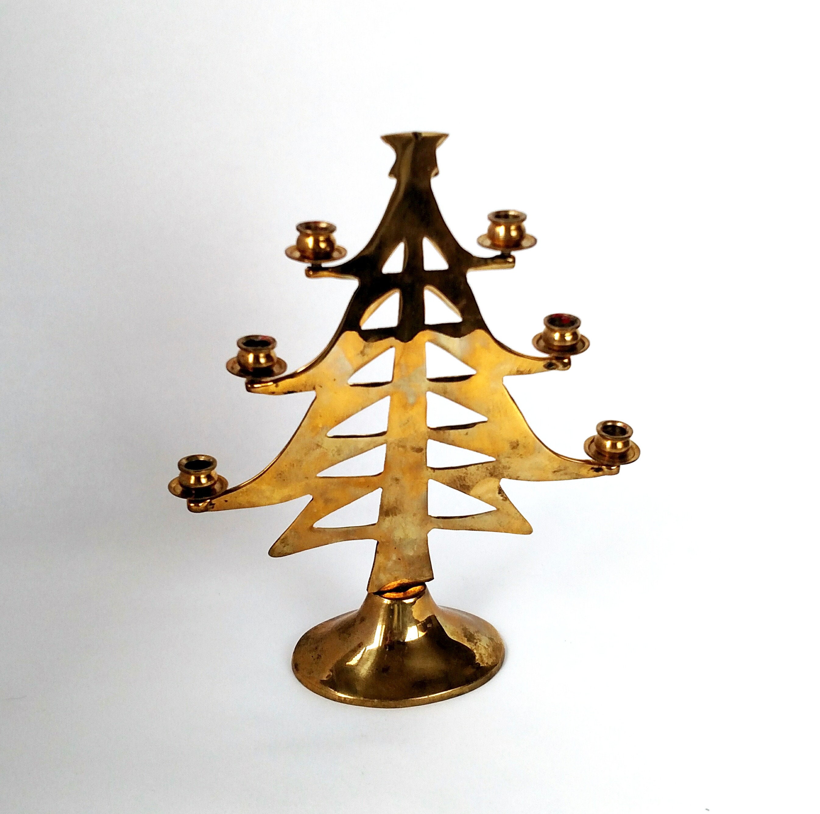 Vintage Brass Christmas Tree Candle Holder