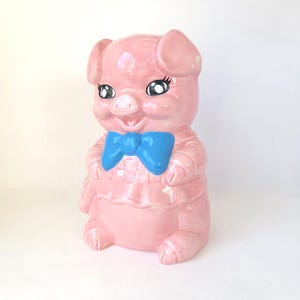 Vintage Large Ceramic Piggy Bank with Bowtie: Kitschy Decor image 3