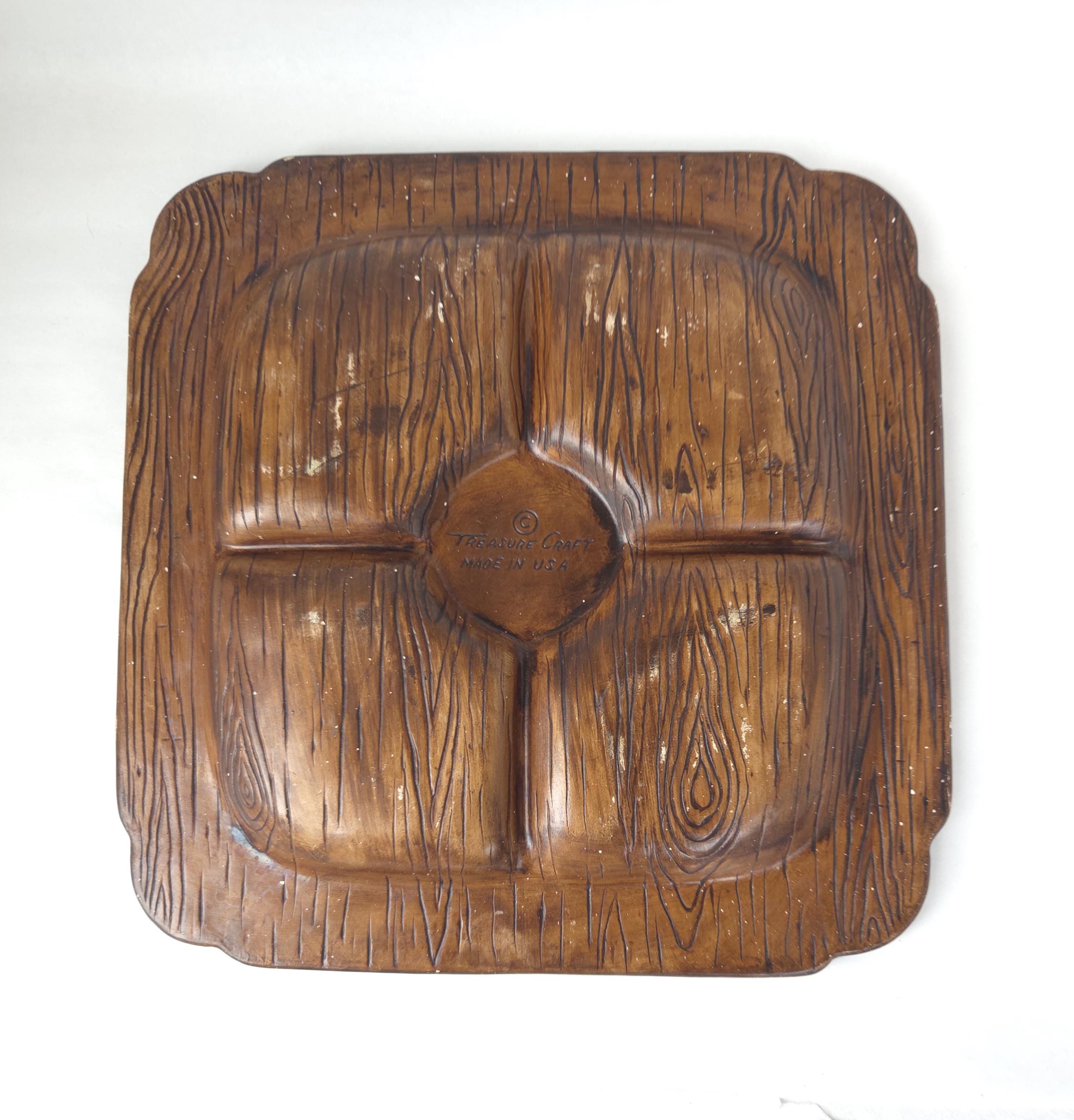 1960's Treasure Craft 4 Section Tray in Turquoise and Green