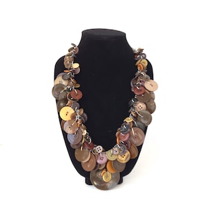 Upcycled Brown Button Necklace: Chunky Vintage Statement Jewelry