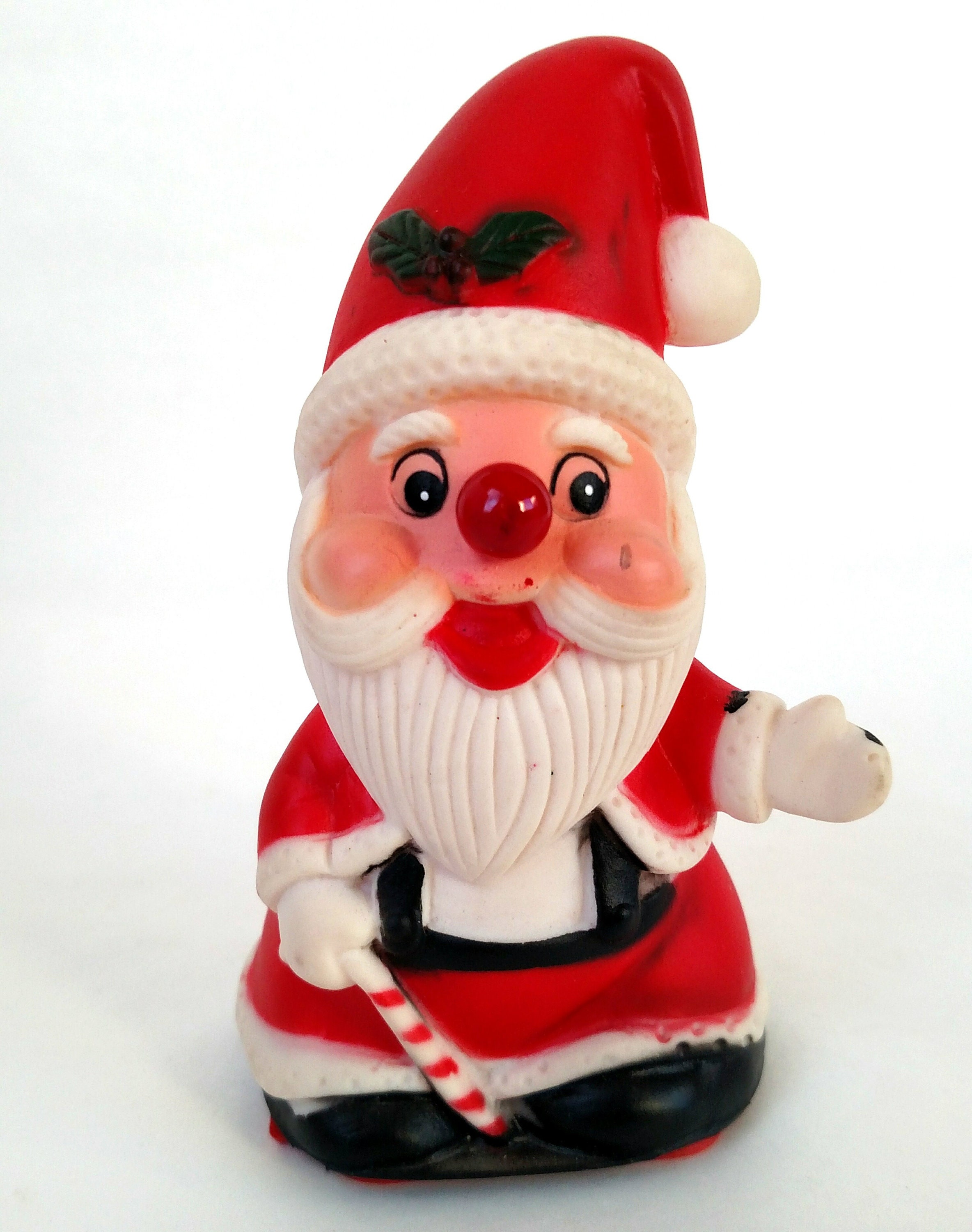 Vintage Plastic Santa Figurine with Blinking Light Nose - In Original Box
