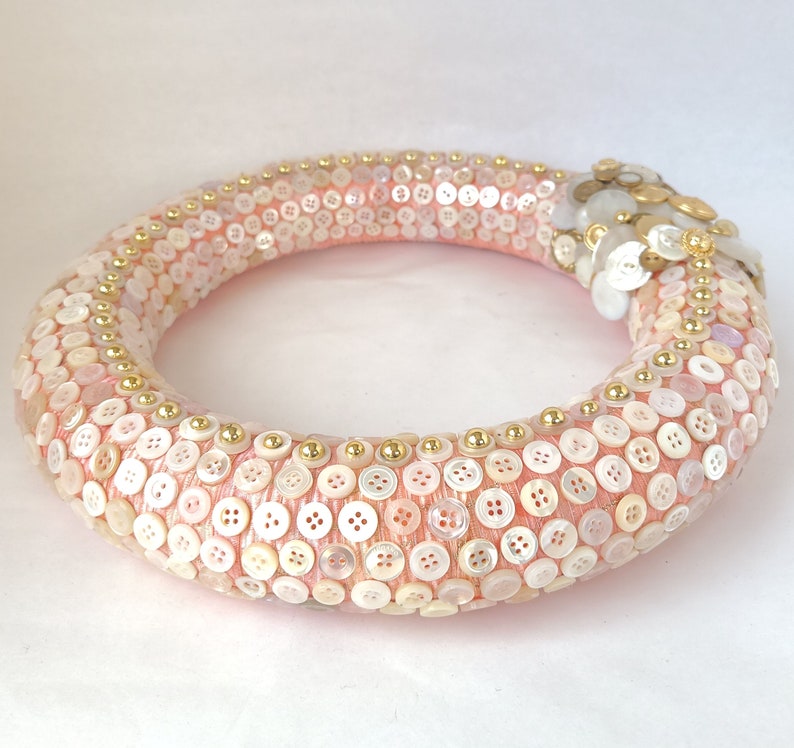 Vintage Button Wreath in Pink, White and Gold 12 Inch Button Decor / Sewing Room Wreath image 7